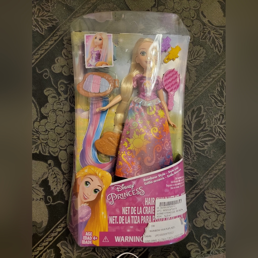 Disney Princess Rainbow Styles Rapunzel, Hair Play Doll And Accessories